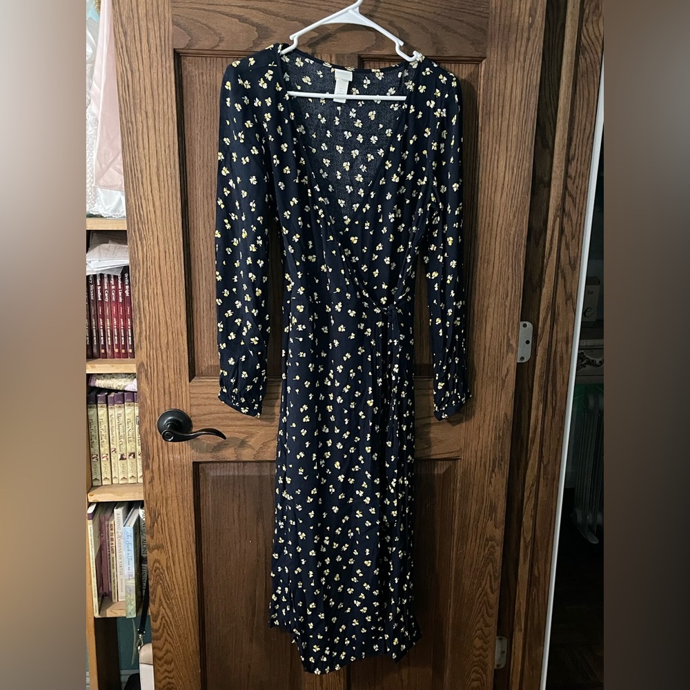 H&M Midi Dress Navy Floral Elegance